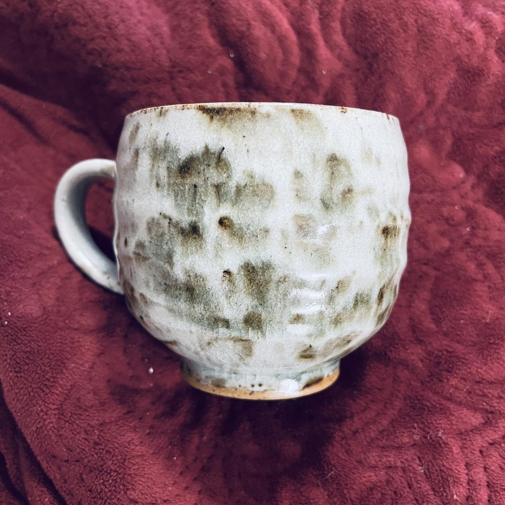 Maze Green Stoneware Coffee Mug Handcrafted Pottery Cup Speckled Abstract Art‎